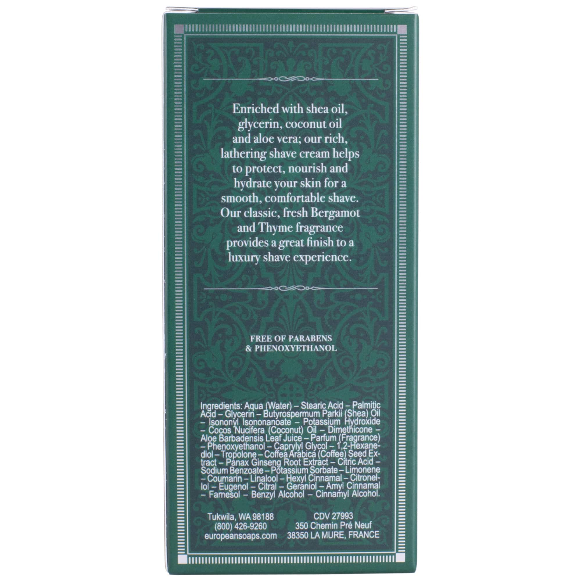 European Soaps Bergamot & Thyme Men's Shave Cream with Shea, 75mL